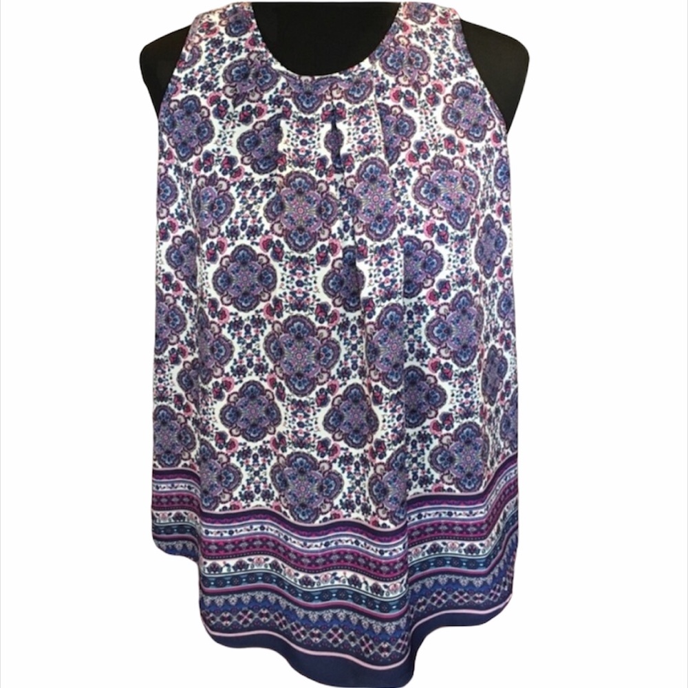 DR2 Floral Tank Top Blouse, Purple, Pink, Small & Medium